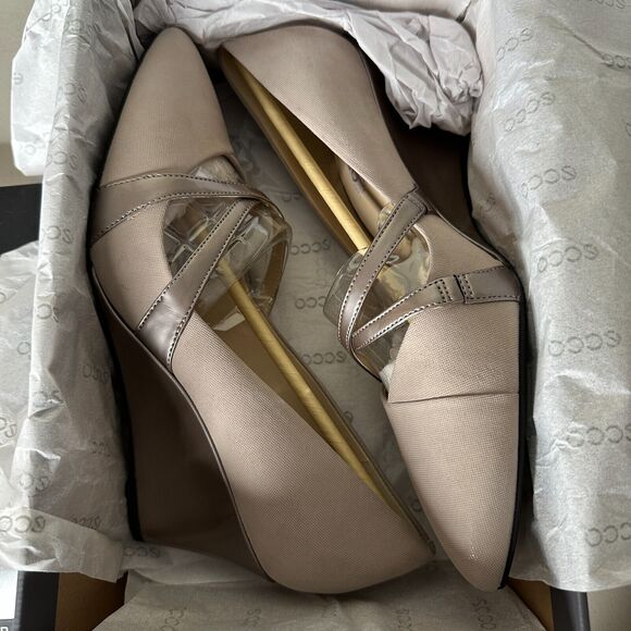 Ecco Belleair Wedge Dress Pumps Oyster Metallic Women’s 41/10-10.5 NWB Comfort - Picture 8 of 8